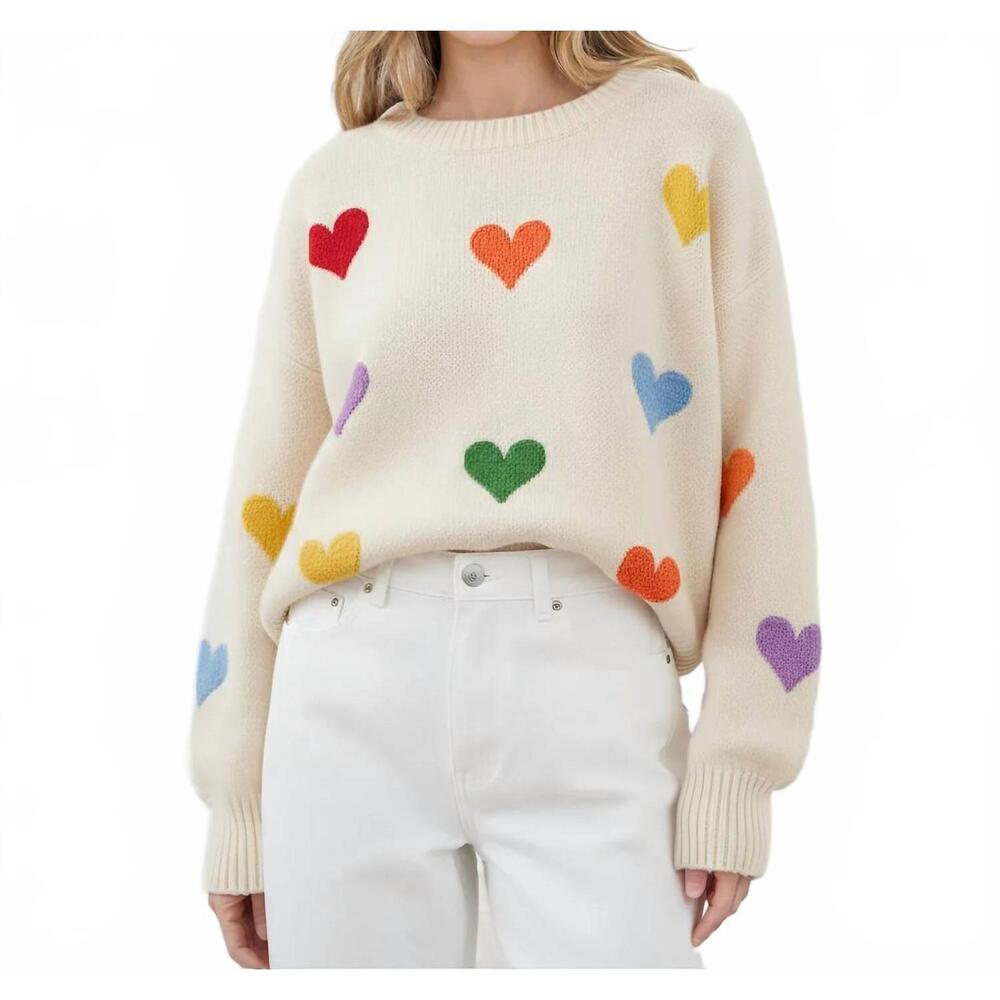 NEW MELLO heart shaped patterns front round neck sweater in cream